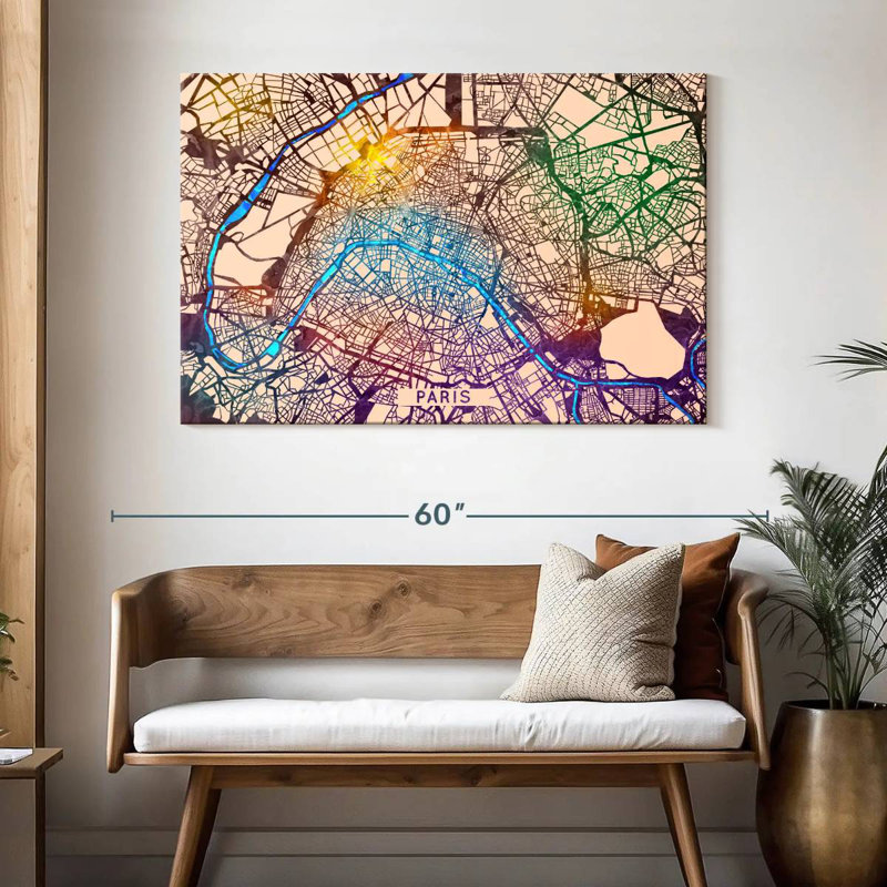 Aliaz Vibrant Paris City Map, 32" H x 48" W