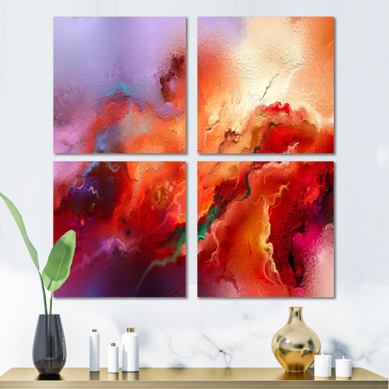 Nuage de rouge, mauve et rouge - ensemble de 4 reproductions d'art moderne sur toile