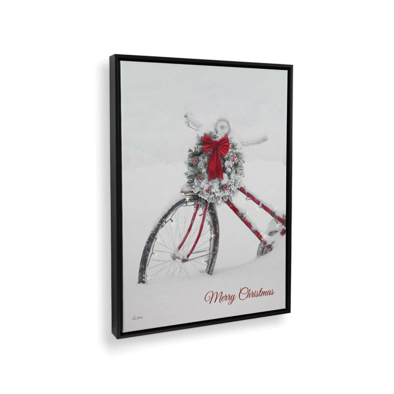 «Merry Christmas Bicycle» par Lori Deiter, reproduction d'art, L 24 po x H 32 po, Toile avec cadre, Noir