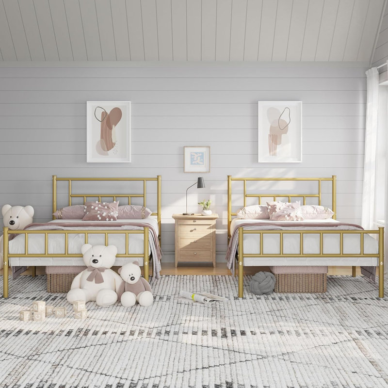 Delaenie Metal Platform Bed, Twin, Antique Gold
