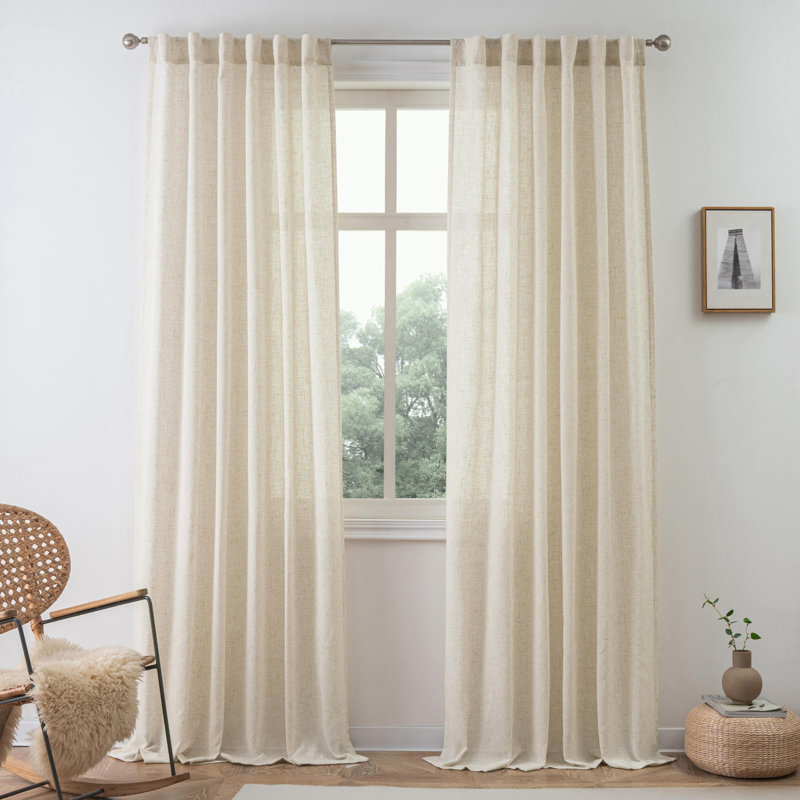 Paire de rideaux semi-transparents avec passe-tringle Janie, Lin clair, L 52 po x L 94 po