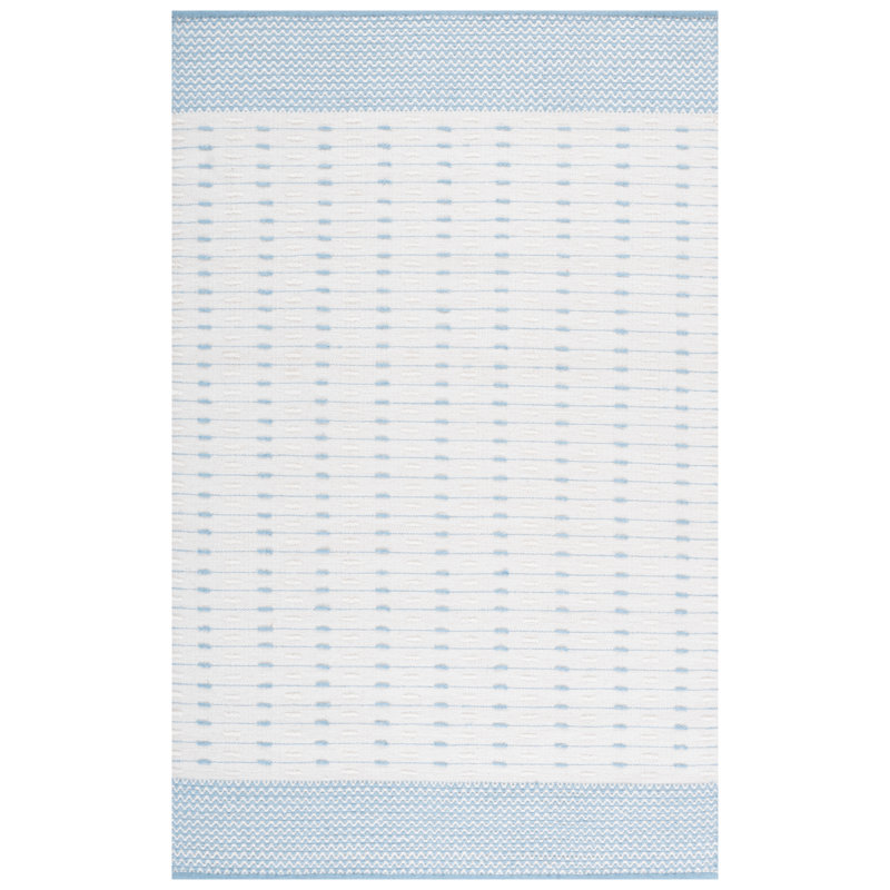 Tapis géométrique en laine / coton tissé à la main en bleu clair / ivoire Martha Stewart 9625, Rectangle 9 pi x 12 pi