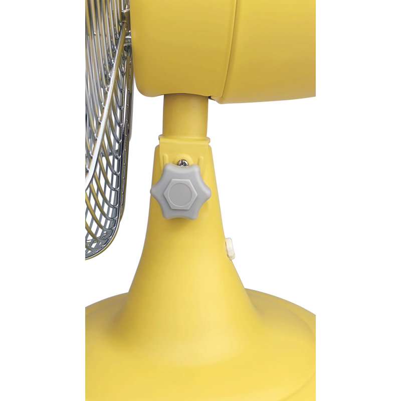 Yellow and Silver 12" Metal Oscillating Retro Table Fan