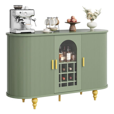 Sliding Door Home Bar Cabinet with Storage - Liquor & Wine Organizer with Bottle Compartments and Stemware Rack - Buffet Sideboard Credenza for Kitchen/Dining Room