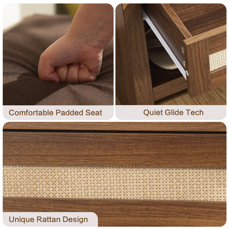 Banc d'entrée pour chaussures avec coussin rembourré, tiroir de rangement et tablette ouverte, banc d'appoint en bois robuste pour le couloir