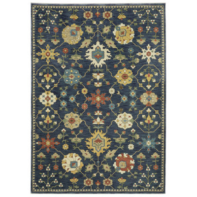 Tapis oriental en polypropylène tissé à la machine en bleu / or / vert Marchia