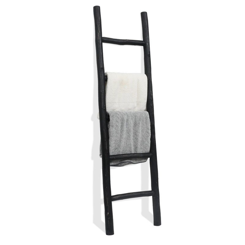 Fully Assembled 57" Wooden Blanket Ladder, Black