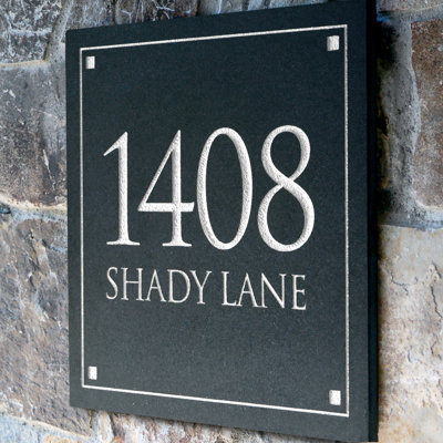 Black Granite Square Trajan Engraved 2-Line Address Sign
