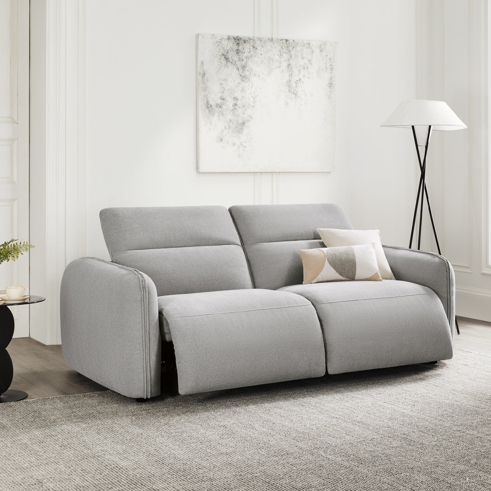 Bayne 87" Upholstered Reclining Sofa, Elite Dove Performance