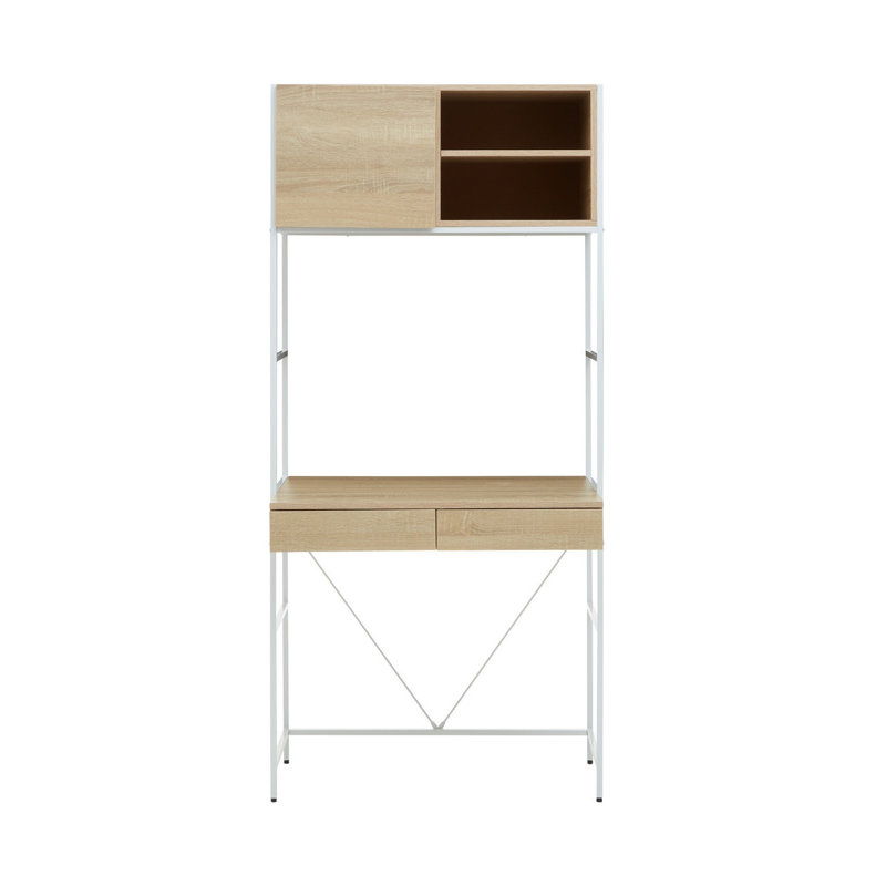 Jermany Metal Base Computer Desk, Light Brown/White