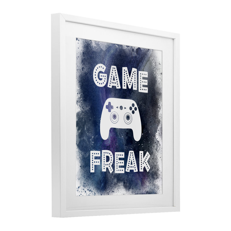 «Game Freak Splash», impression sous verre, conception de Marcus Prime, H 21 po x l 17 po, Cadre blanc côtier