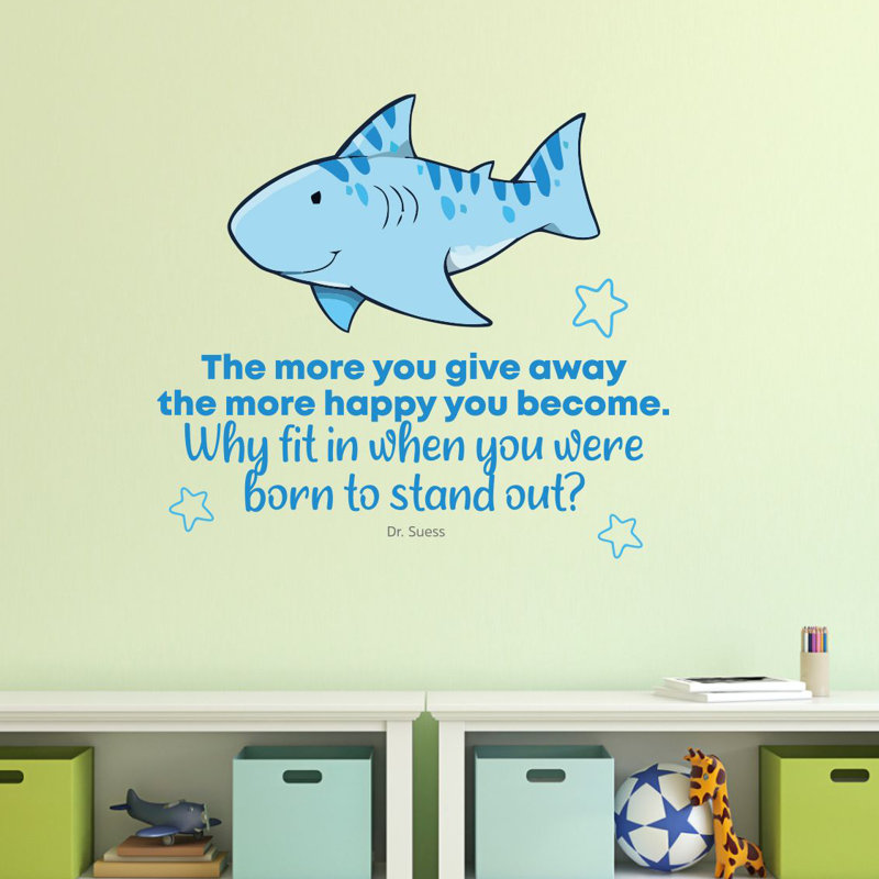 Décalcomanie murale en vinyle « stand cute Shark », H 18 po x l 20 po x P 0,05 po