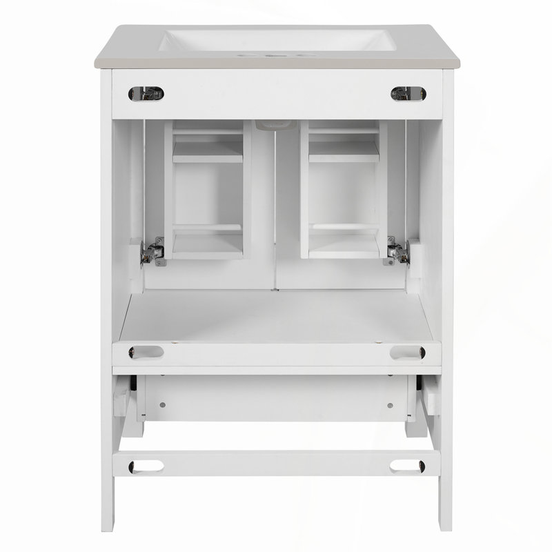 Meuble-lavabo compact de 24 pouces avec lavabo encastré, portes à fermeture en douceur et solutions de rangement polyvalentes pour les salles de bain modernes.