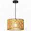 Luminaire suspendu en bois noir mat 1 lumière à hauteur réglable avec abat-jour cylindrique en bois naturel