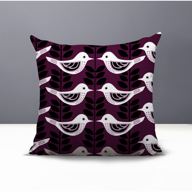 Oreiller carré réversible intérieur / extérieur Amiri Bird, Mauve, Carré 17 po