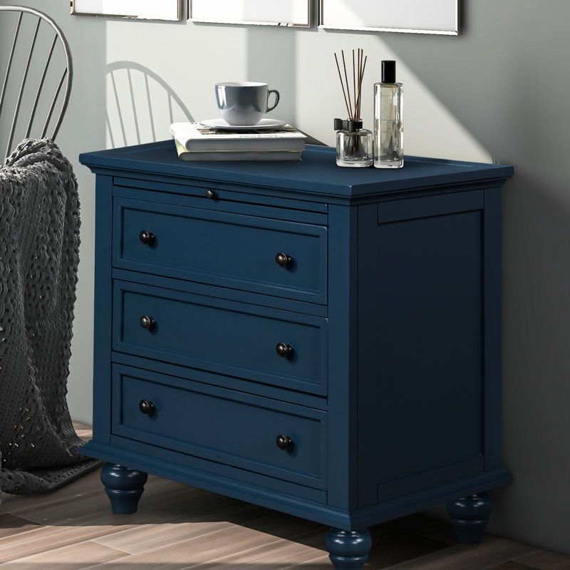 Table de bout pratique en bois avec 3 tiroirs et armoire bleue, polyvalente pour les maisons modernes, Bleu