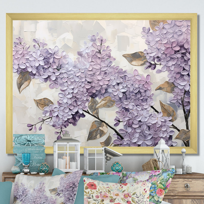 «Beautiful Lilac Dreamscape I», art mural lilas, H 34 po x l 44 po x P 1,5 po, Cadre doré simple