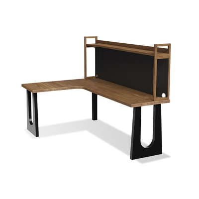 Nut-brown+Black Rectangular Solid Wood+Iron desk