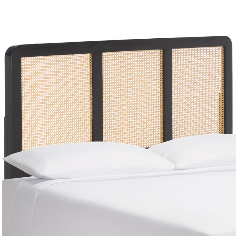 Elara Panel Rattan Headbord, Black, Queen