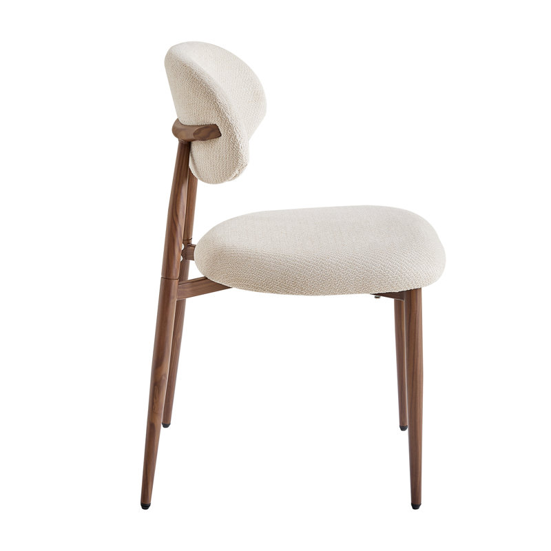 Linen Blend Side Chair in Beige, 4, Dark brown