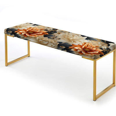 Mosaic Beige and Orange Botanicals - Banc rembourré floral doré