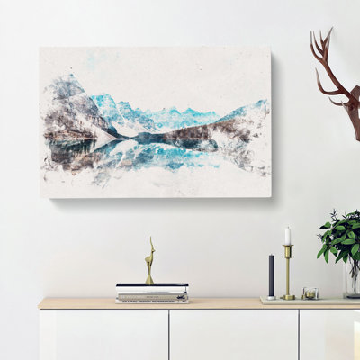 Mountains & Forest by Lake Moraine Watercolour - Wrapped Canvas