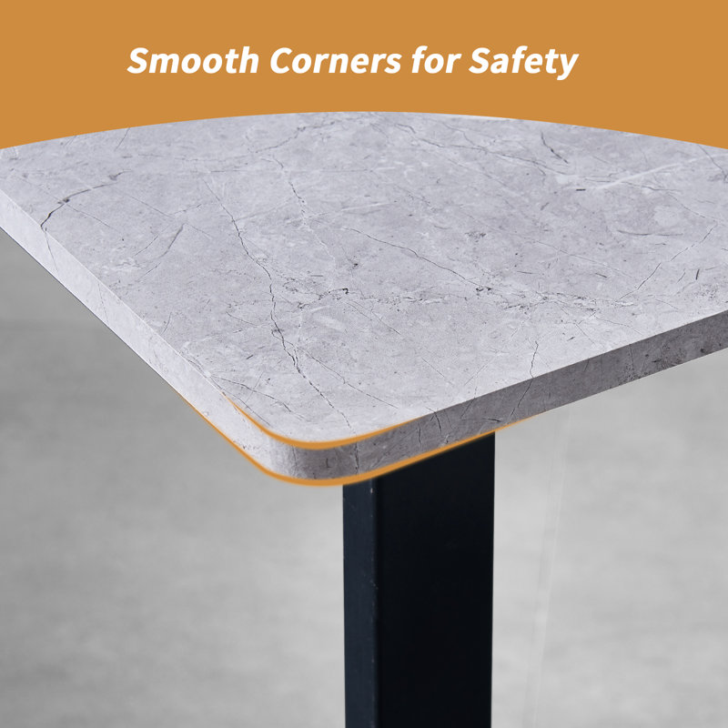 6 Seater 1.5m Scandinavian Minimalism Warm/Cool Grey Marble Effect Dining Table With Metal Base, Cool Grey