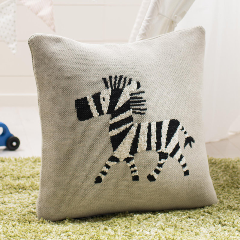 Zazu 20" Gray and Black Cotton Nursery Pillow