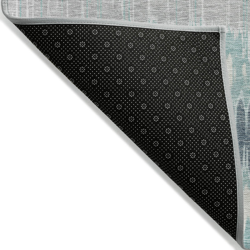 Tapis extérieur lavable à rayures bleu sarcelle bleu turquoise et argent 10 pi x 14 pi