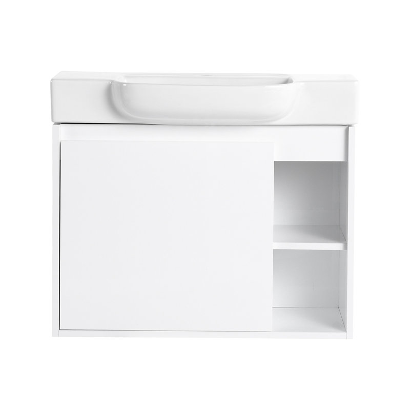 Meuble-lavabo mural 28 po avec lavabo en céramique blanche et porte à fermeture en douceur 28 po, Blanc