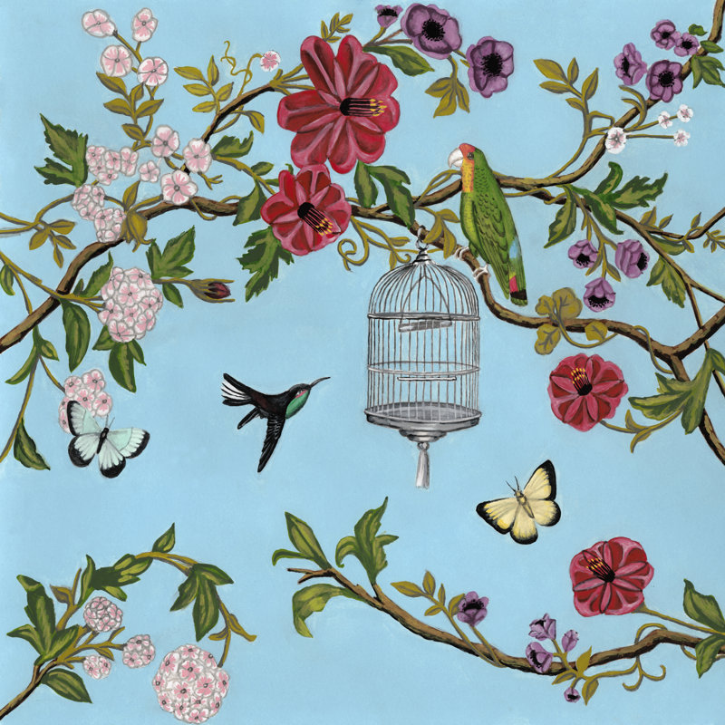Bird Song Chinoiserie I by Naomi McCavitt - Wrapped Canvas Painting, 30cm H x 30cm W