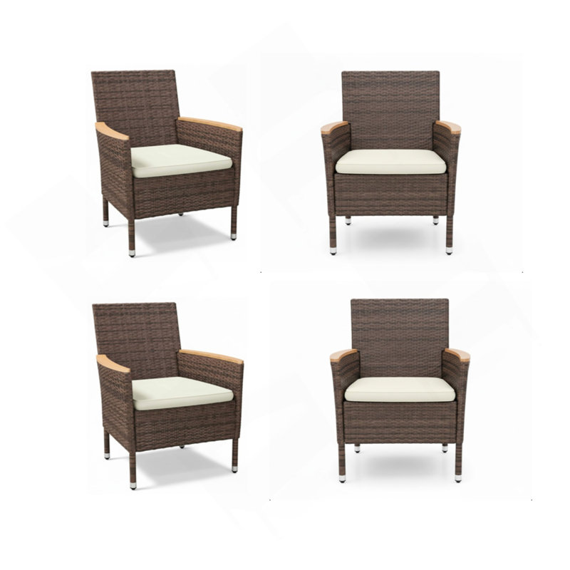 Chaise de patio 4 pièces en rotin brun toutes saisons, Brun