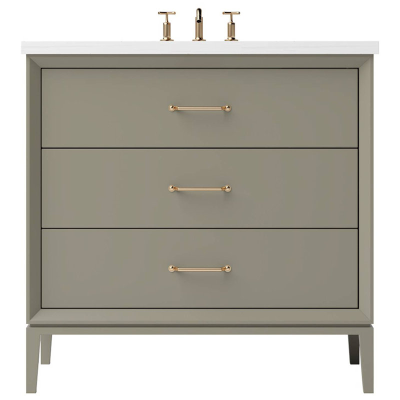 Alexandra Three-Drawer Single Bath Vanity, 42", French Olive, Satin Gold