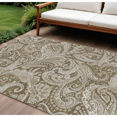Tapis intérieur / extérieur 9 pi x 12 pi beige et ivoire à motif cachemire lavable 9 pi x 12 pi