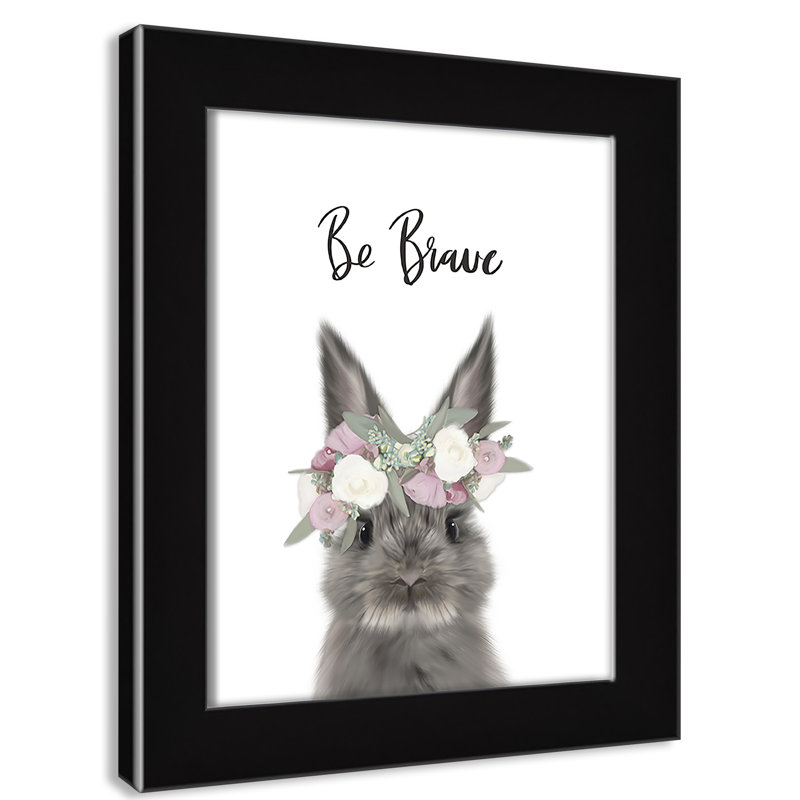 Bunny Be Brave Animals, 12" H x 10" W x 0.63" D, Black Woodgrain Flat Framed