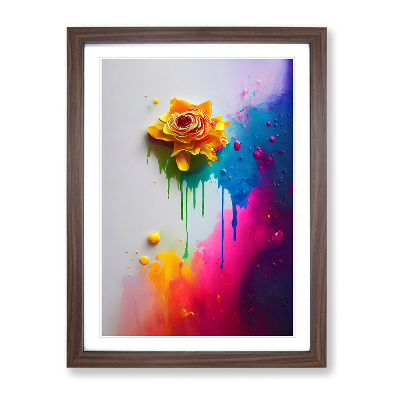 XV1022-4133X Splattered Flower No.4 Abstract - Single Picture Frame Painting, Walnut, 64cm H x 46cm W x 2cm D