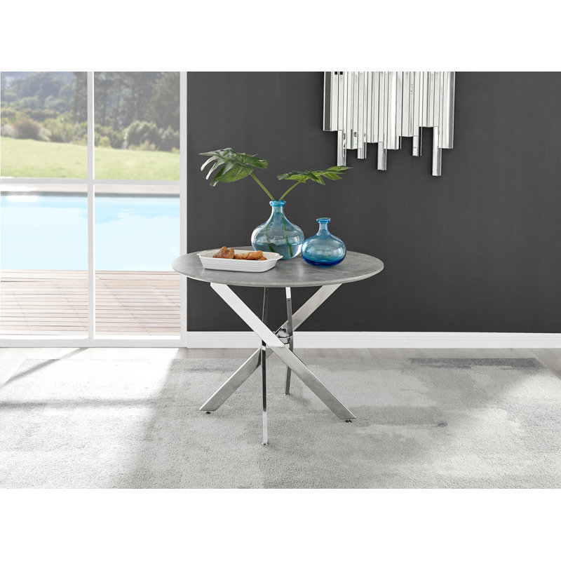 Tierra Grey Concrete Effect Nest Legged Dining Table, 39.4" L x 39.4" W, Silver