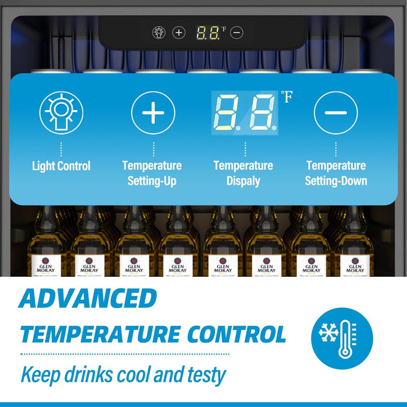 Beverage Refrigerator Cooler, 70 Can/1.6 Cubic Feet Mini Fridge with Glass Front Door, Digital Display Small Refrigerator with Adjustable Shelves for Soda, Beer or Wine