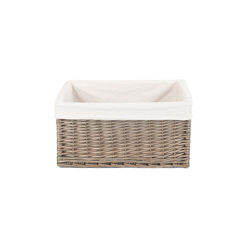 Wicker Storage Basket with Lining, Antique Wash/White, 23cm H x 47cm W x 34cm D