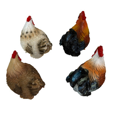 Hand-Painted Multicolor Resin Chicken and Rooster Pot Hanger Statues, Set of 4, 3 Inches High