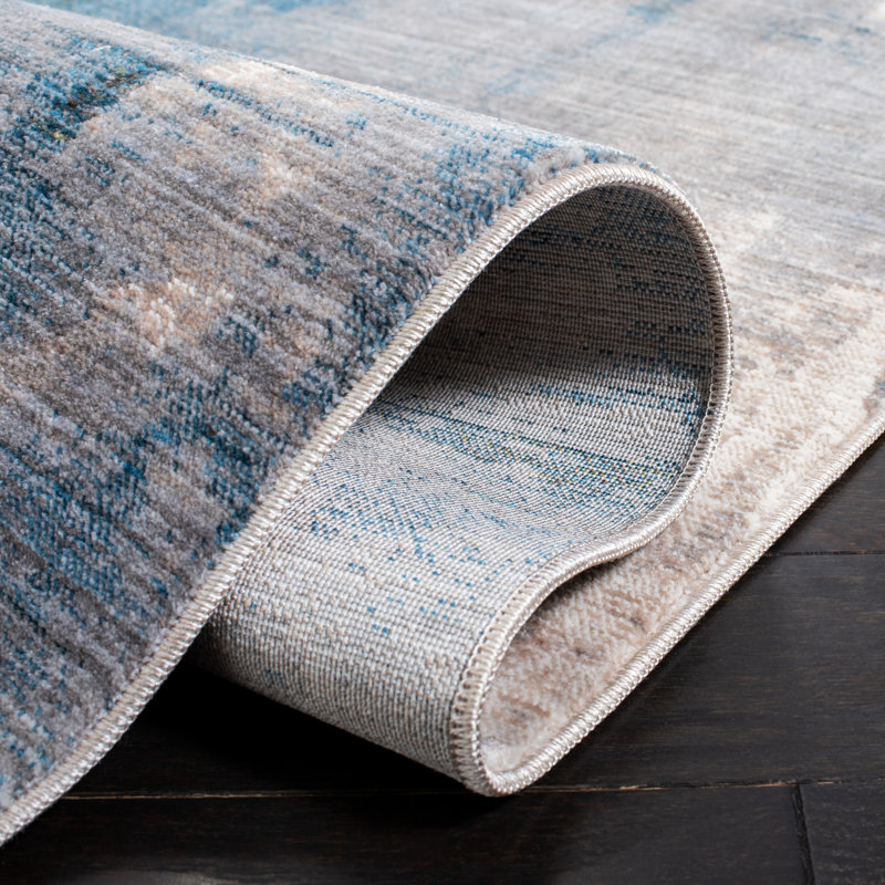 Tapis abstrait bleu / gris, Tapis de couloir 2 pi 2 po x 8 pi