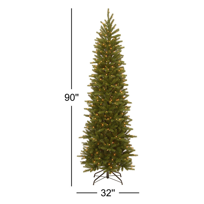 Slender Green Realistic Artificial Fir Christmas Tree with Incandescent Steady/Constant Lights, 7.5'