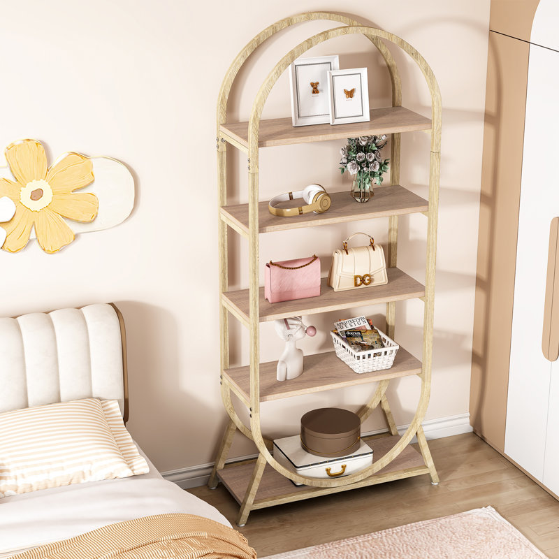 Mashari 5-Tier Arched Bookcase, Modern Freestanding Display Shelving Unit for Bedroom, Living Room, Wood