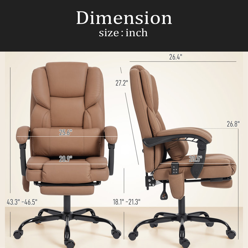 Fauteuil de massage, fauteuil de bureau, fauteuil de bureau en similicuir, Brun