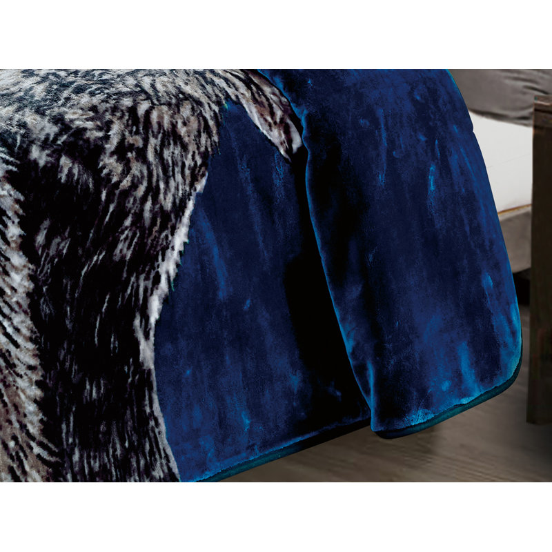 King Size Blue Faux Mink Reversible Wolf Blanket