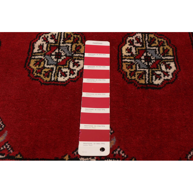 Tapis unique en laine noué à la main 6 pi 9 po x 10 pi 4 po rouge Peshawar Bokhara
