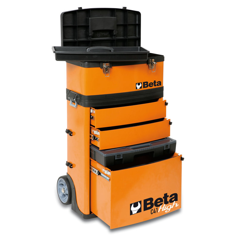 Beta C41H Two-Module Rolling Tool Chest, Detachable Tool Box, Telescopic Handles, Orange