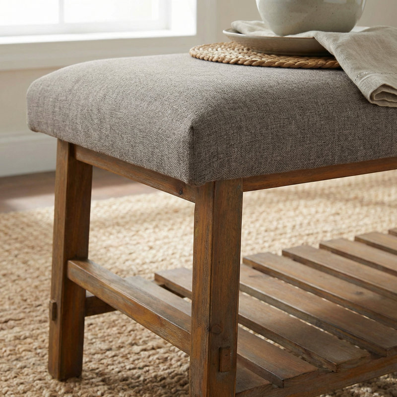 Dallyn Dining Bench with Storage, Gray Fabric and Wood Base