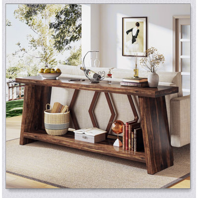 Console de style campagnard extra long de 70,9 po, canapé d'entrée étroit à 2 niveaux avec tablettes de rangement, table d'appoint rustique industrielle pour le salon, le couloir, le vestibule, le canapé derrière le canapé