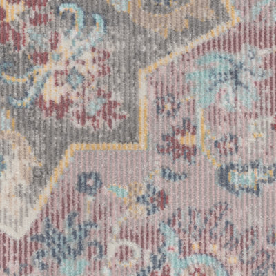 Verutiao Balcony Terrace with Oriental Power Loom Pink/Beige/Blue Indoor/Outdoor Rug